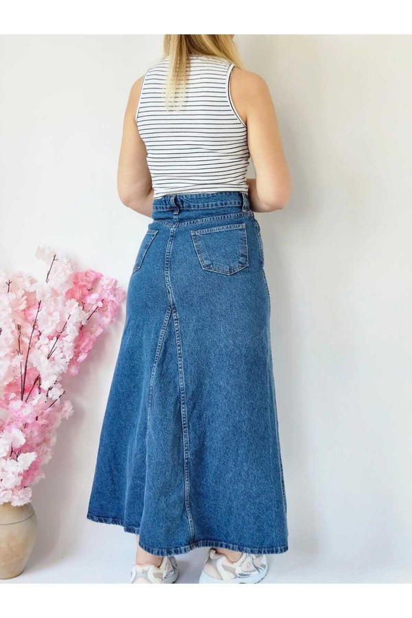 Kadın Mavi Renk A Tipi Kesim Denim Etek