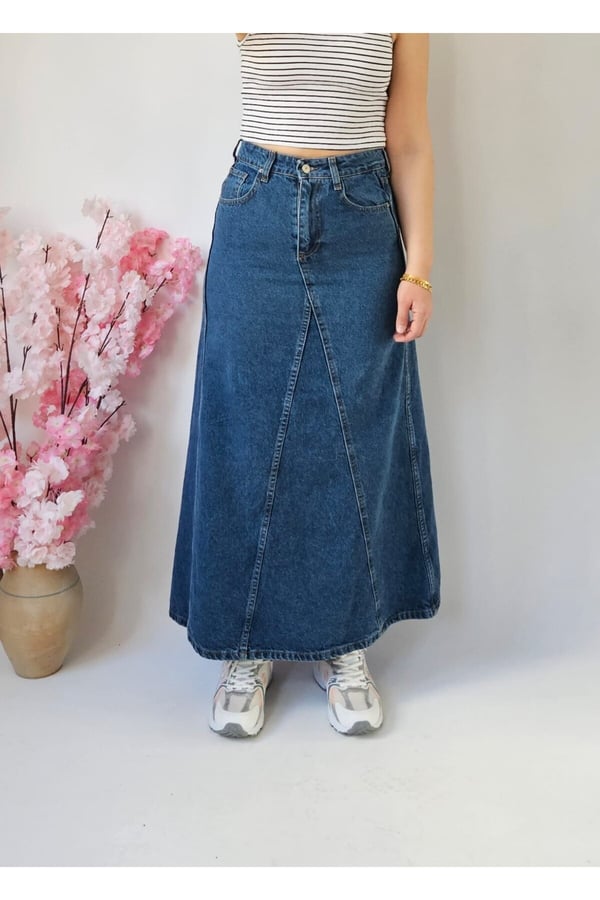Kadın Mavi Renk A Tipi Kesim Denim Etek