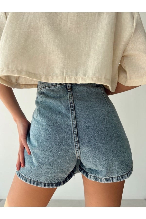 Kadın Mavi Renk Şort Etek Denim Etek Mini Etek Kot Etek