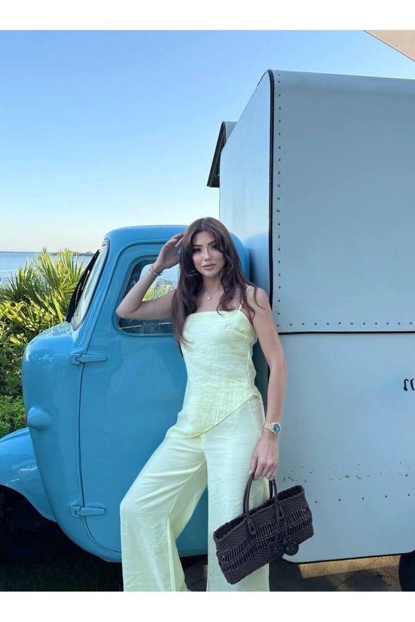 Kadın Premium Modal Kumaş Asimetrik Kesim Yırtmaçlı Bluz Palazzo Beli Lastikli Pantolon Takım