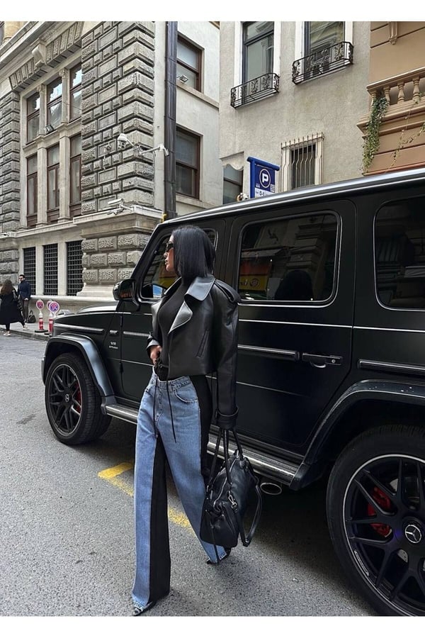 Kadın Tint Haki Lazer Detaylı Skater Jogger Fit Denim Jogger Kot Pantolon Baggy Model