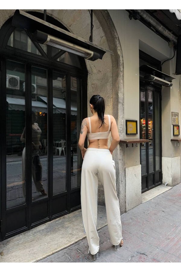 Kadın Tint Kot Rengi Lazer Detaylı Skater Jogger Fit Denim