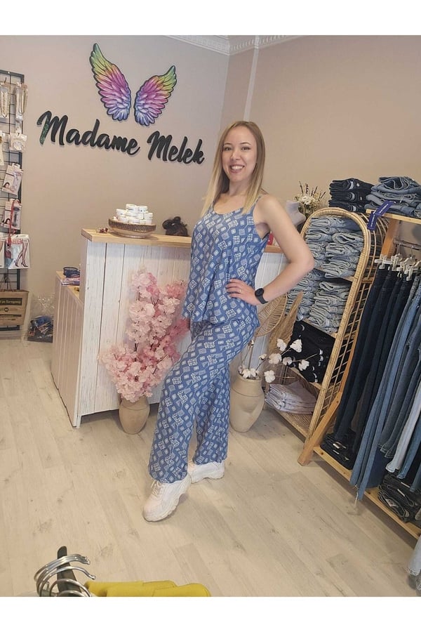 Kadın Viskon Kumaş Ip Askılı Bluz Pantolon Alt-üst Takım