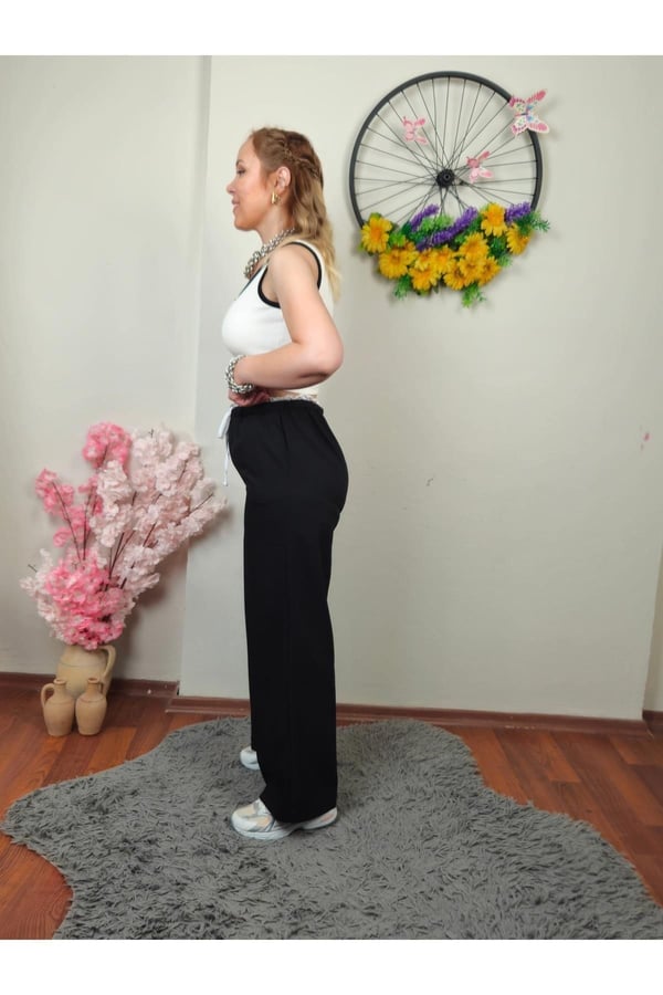 Kadın Yüksek Bel Bağcıklı Boxer Detaylı Palazzo Pantolon