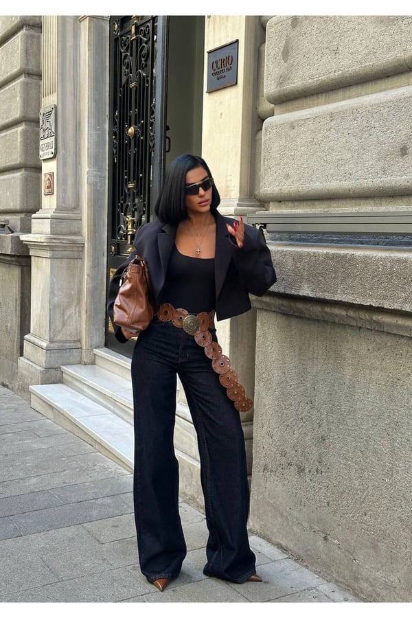 Kadın Yüksek Bel Bol Paça Wide Leg Denim Jean Pantolon
