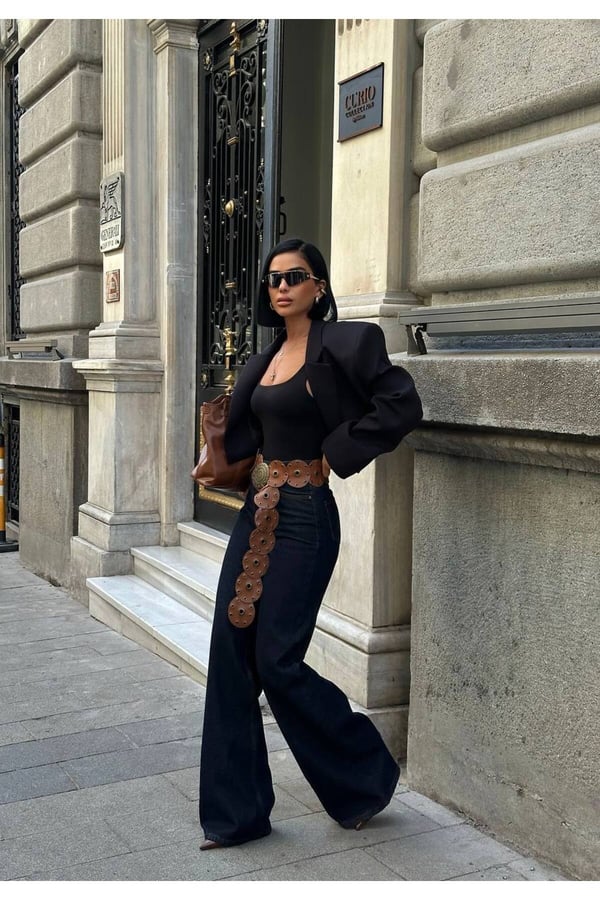 Kadın Yüksek Bel Bol Paça Wide Leg Denim Jean Pantolon