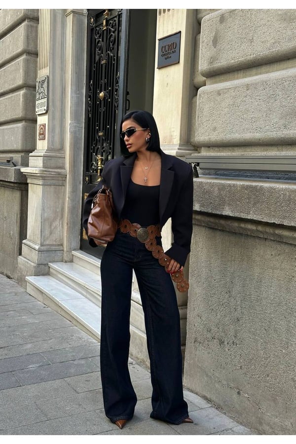 Kadın Yüksek Bel Bol Paça Wide Leg Denim Jean Pantolon