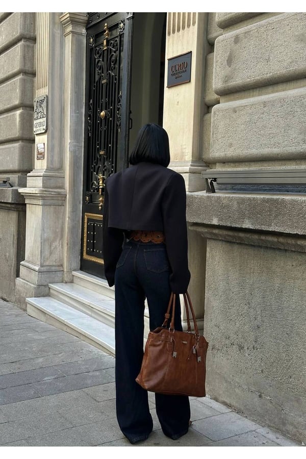 Kadın Yüksek Bel Bol Paça Wide Leg Denim Jean Pantolon