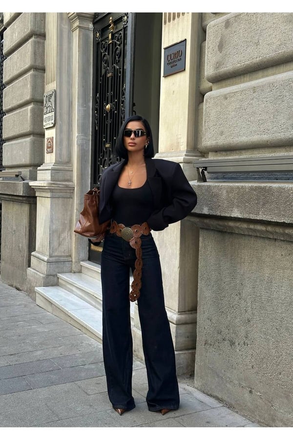 Kadın Yüksek Bel Bol Paça Wide Leg Denim Jean Pantolon
