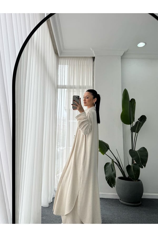 Kimono Takın Uzun Maxi Boy Gömlek Pantolonlu Takım