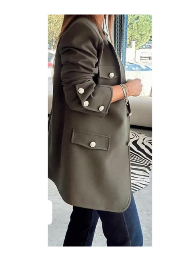 Kolları Düğmeli Haki Tasarım Ceket Blazer Ceket