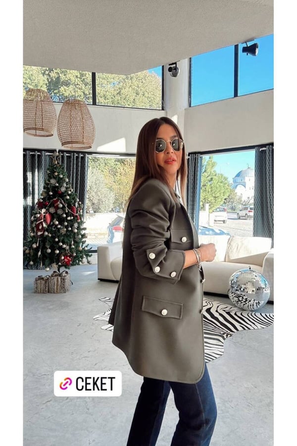Kolları Düğmeli Haki Tasarım Ceket Blazer Ceket