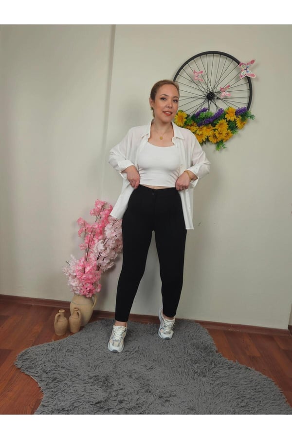 Krep Kumaş Siyah Dar Paça Pantolon