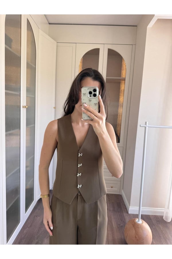 Kurdele Düğmeli Tasarım Yelek Pantolon Takım Premium Kalite