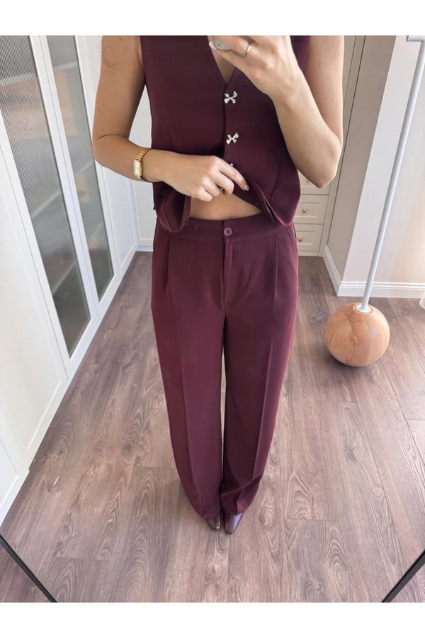 Kurdele Düğmeli Tasarım Yelek Pantolon Takım Premium Kalite