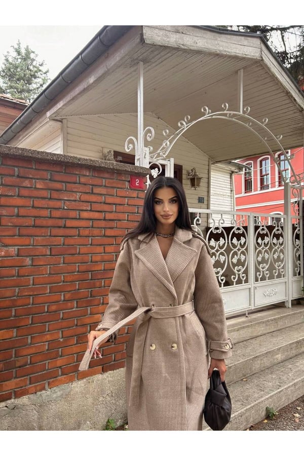 Kuşaklı Kabanlar Astarlıdır Apoletli Uzun Kaşe Kaban