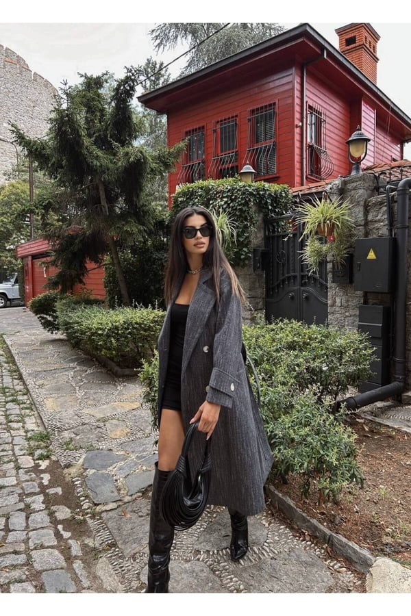 Kuşaklı Kruvaze Yaka Astarlı Kabanlar