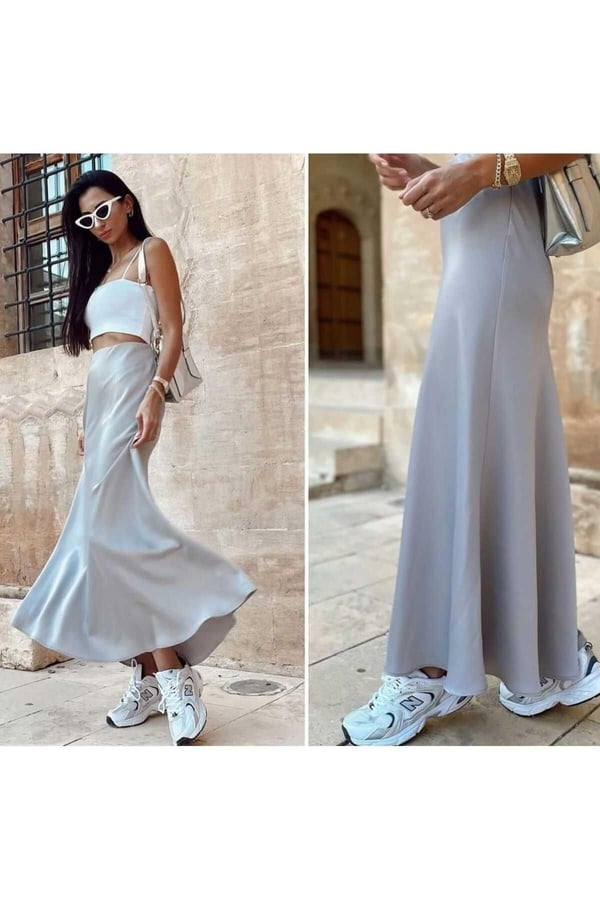 Mad Girls Beyaz Maxi Boy Saten Etek