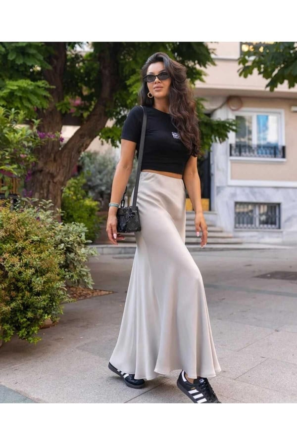 Mad Girls Beyaz Maxi Boy Saten Etek