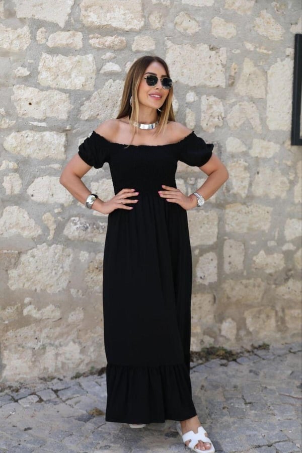 Madonna Yaka Yırtmaçlı Elbise