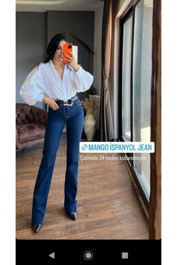 Mango Model Koyu Mavi Ispanyol Paça Kot Pantolon-jean