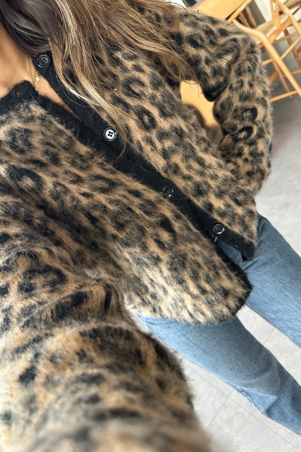 Massi Sakallı Kahve Leopar Hırka