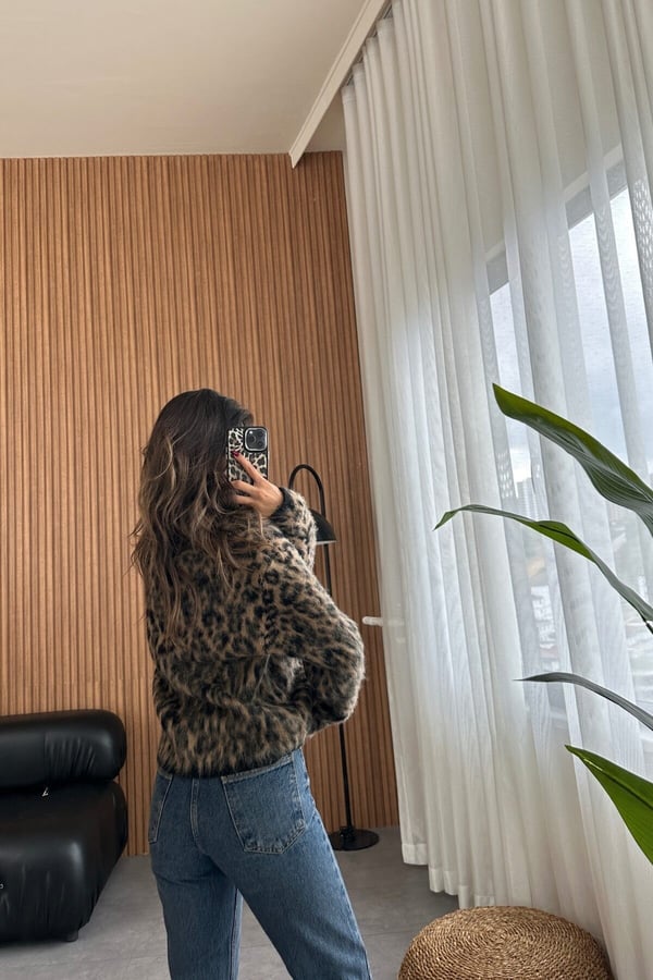 Massi Sakallı Kahve Leopar Hırka