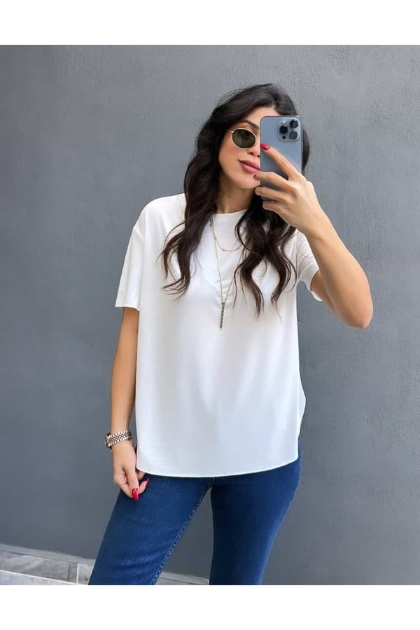 Modal Kısa Kollu Tişört Oversize Beyaz T-shirt