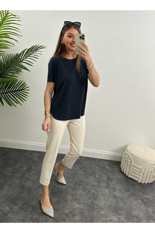 Modal Kısa Kollu Tişört Oversize Füme T-shirt