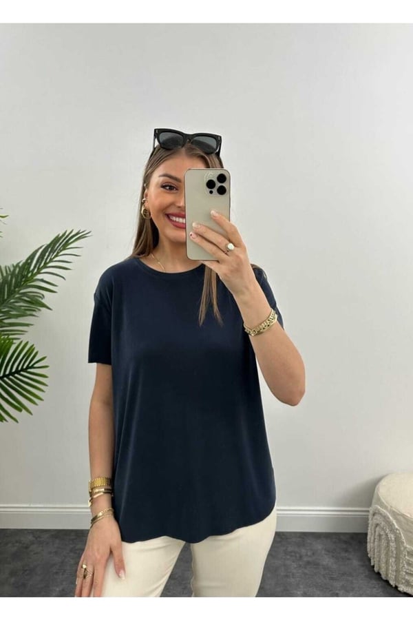 Modal Kısa Kollu Tişört Oversize Füme T-shirt