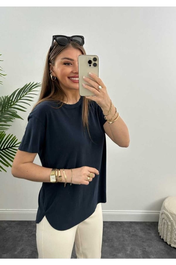 Modal Kısa Kollu Tişört Oversize Füme T-shirt
