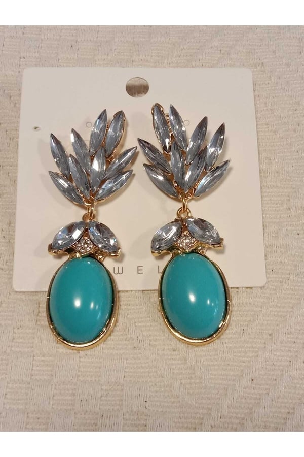 Model Renkli Çiçekli Kristal Taşlı Tasarım Küpe
