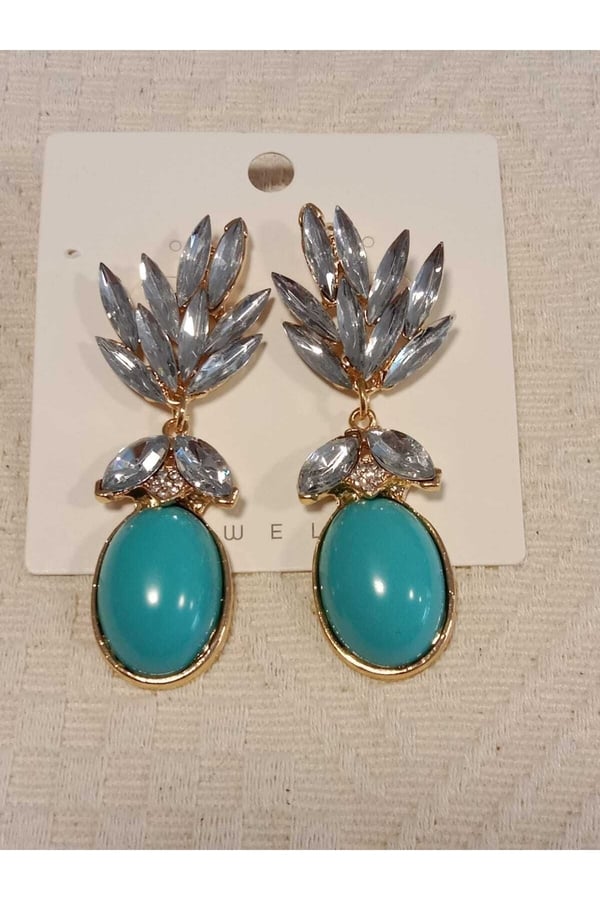 Model Renkli Çiçekli Kristal Taşlı Tasarım Küpe