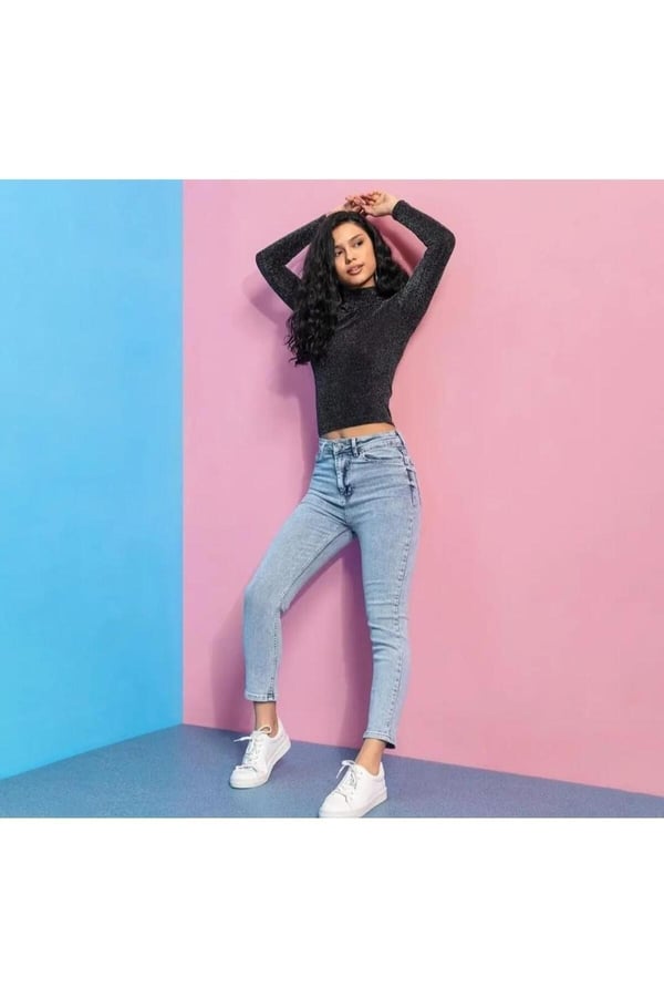 Mom Jean Full Likralı Yüksek Bel Kot Pantolon Jean Buz Mavisi