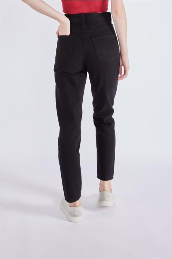 Mom Jean Full Likralı Yüksek Bel Kot Pantolon Jean Siyah