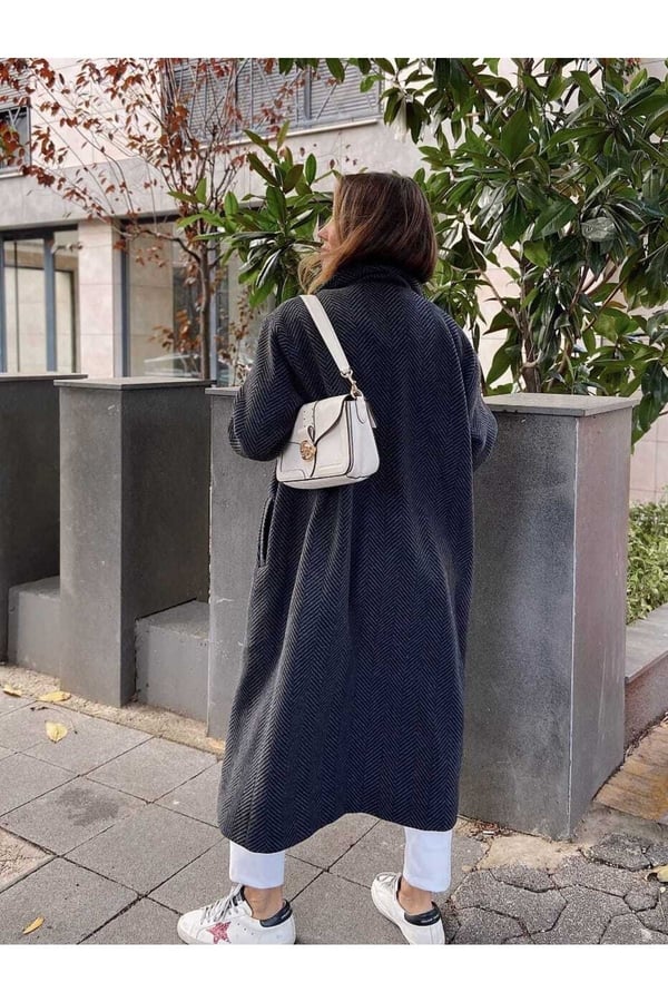 Oversize Çizgili Kaban