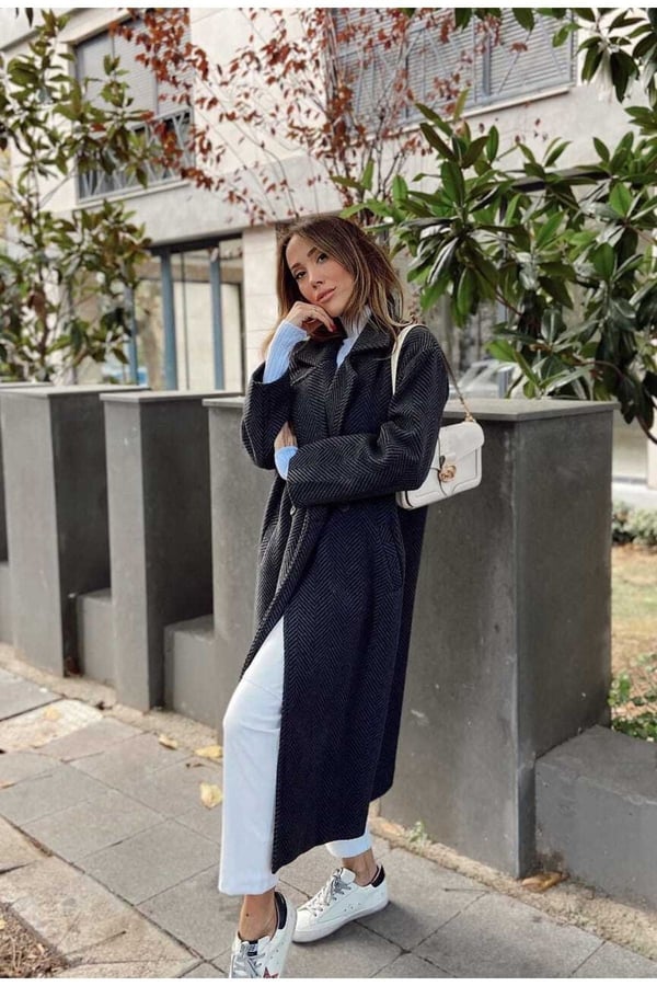 Oversize Çizgili Kaban