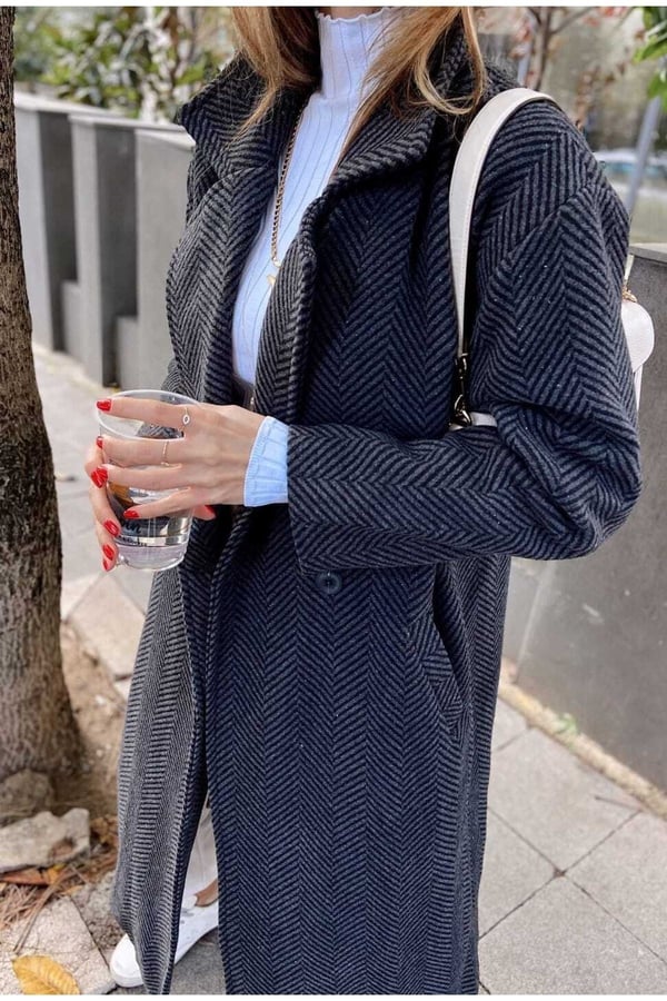 Oversize Çizgili Kaban