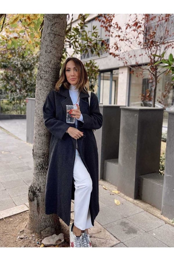 Oversize Çizgili Kaban
