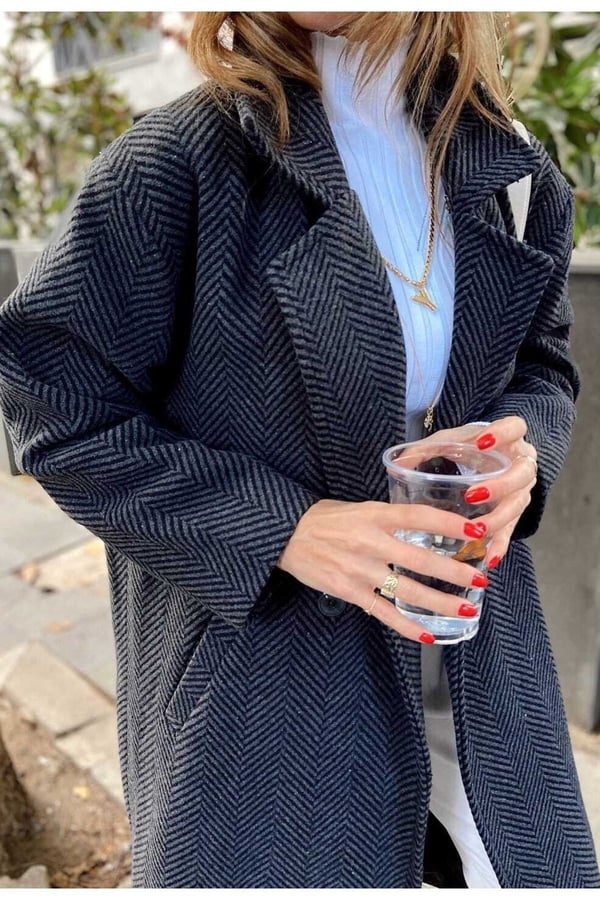 Oversize Çizgili Kaban