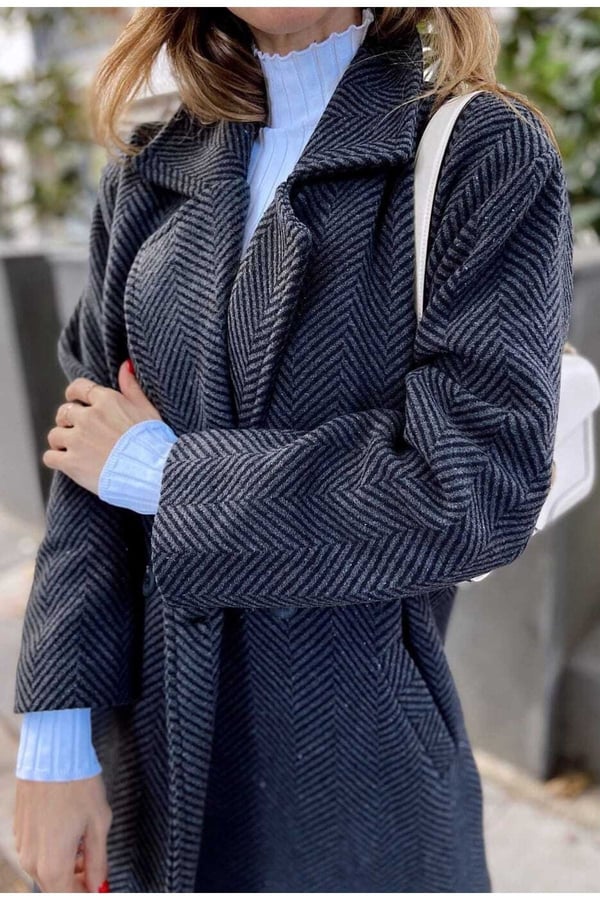 Oversize Çizgili Kaban