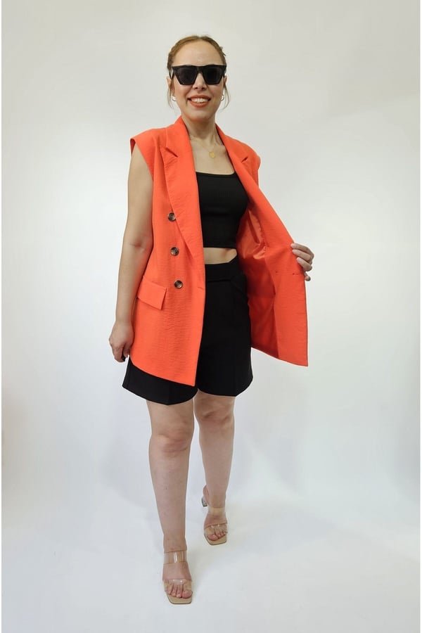 Oversize Kadın Kolsuz Blazer Ceket Kadın Yelek