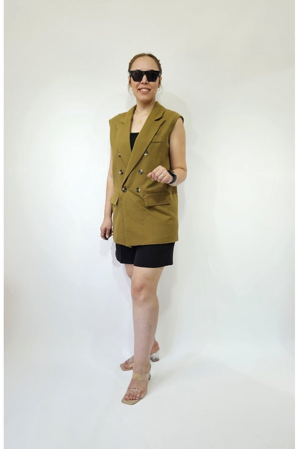 Oversize Kadın Kolsuz Blazer Ceket Kadın Yelek