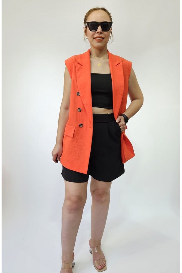 Oversize Kadın Kolsuz Blazer Ceket Kadın Yelek