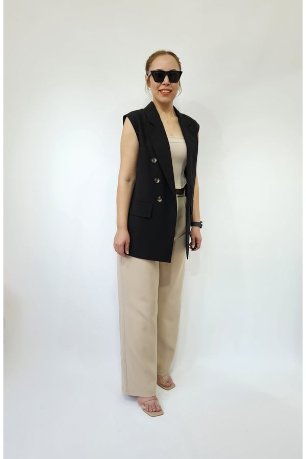 Oversize Kadın Kolsuz Blazer Ceket Kadın Yelek