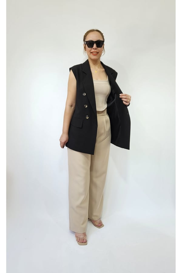 Oversize Kadın Kolsuz Blazer Ceket Kadın Yelek