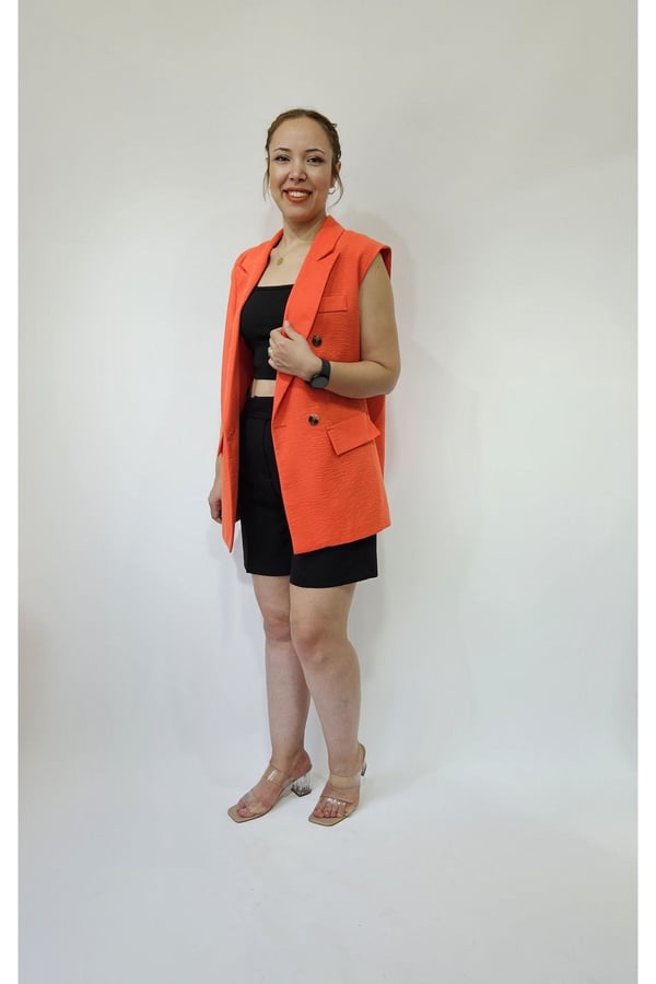 Oversize Kadın Kolsuz Blazer Ceket Kadın Yelek
