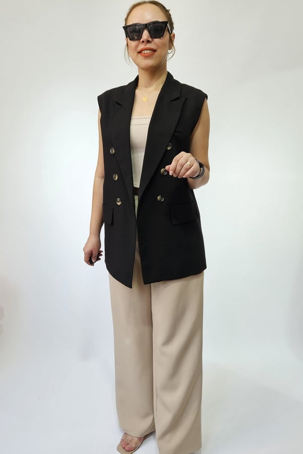 Oversize Kadın Kolsuz Blazer Ceket Kadın Yelek