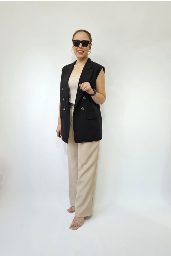 Oversize Kadın Kolsuz Blazer Ceket Kadın Yelek