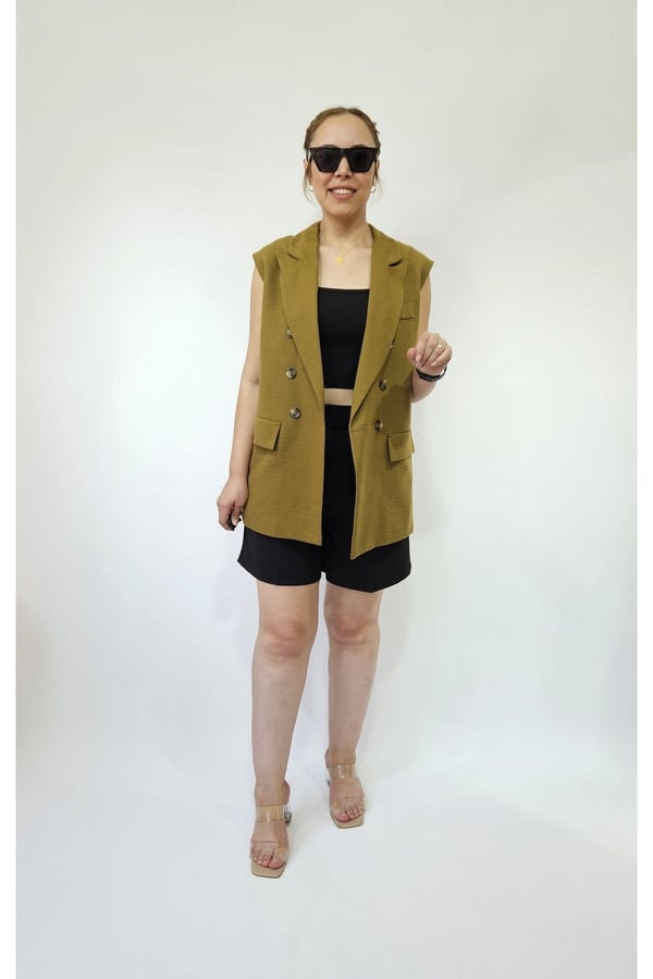 Oversize Kadın Kolsuz Blazer Ceket Kadın Yelek